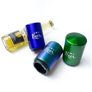 3 PACK Push Down-Pop Off Beer Bottle Opener with Magnetic Cap Catcher Multicolor